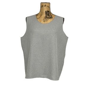 Silver Vertically Striped Sleeveless Blouse XXL